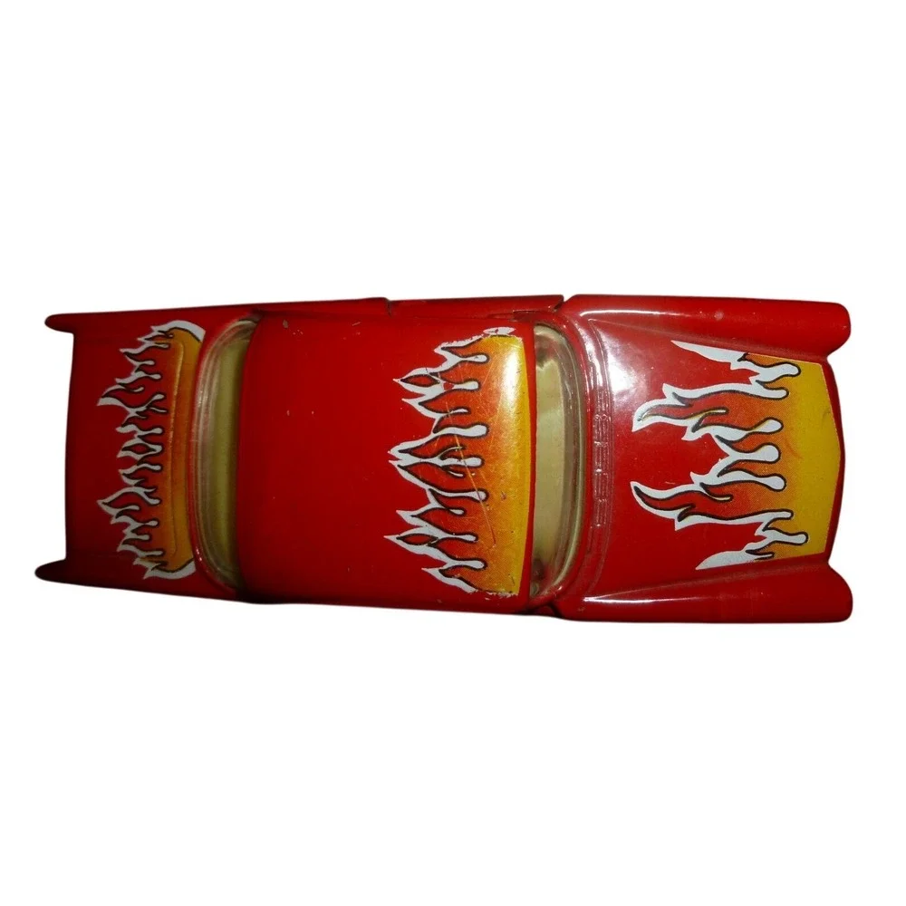 Red 1957‎ Chevrolet Bel Air Diecast Toy Car with Flame Graphics Opening Doors